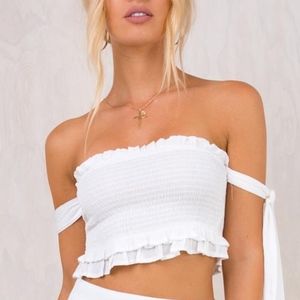 Off the shoulder shirred top